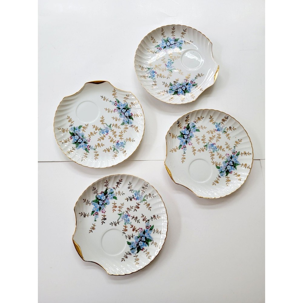 4 Vintage Royal Crown Snack Plates Shell Gold Floral Japan Serving Party Plates